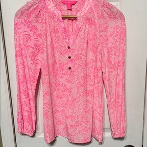 Lilly Pulitzer 100% Silk Pink Floral Blouse